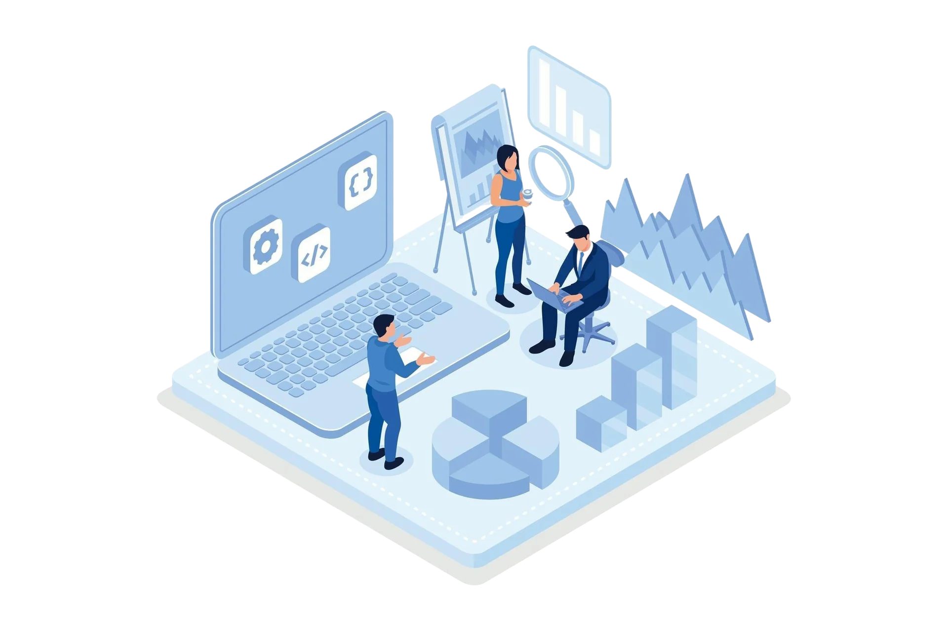 BI & Analytics Collaboration – Data Visualization and Strategy Business team analyzing data charts and dashboards on digital analytics platform